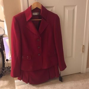 Red Tahari business suit